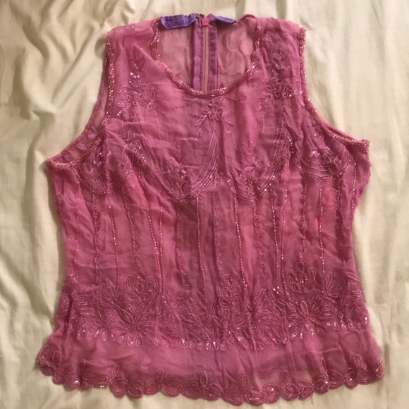 Calypso St. Barth Tops - Calypso Christiane Celle 100% Silk Beaded Pink Top
